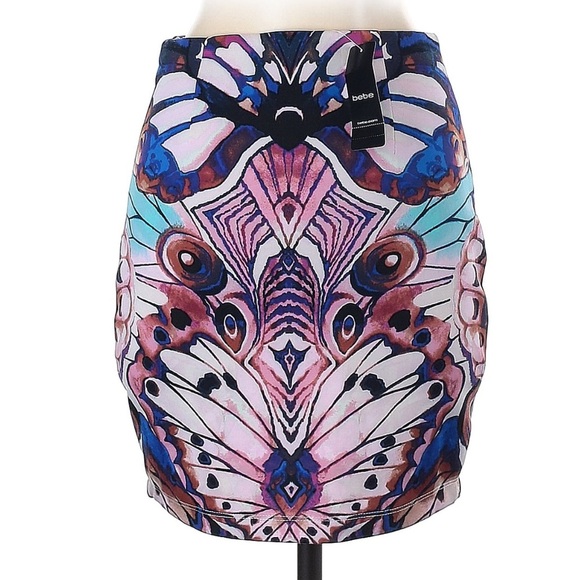 Bebe Watercolor Butterfly Print Stretchy Mini Skirt Size XS NWT Limited Edition - Picture 3 of 5